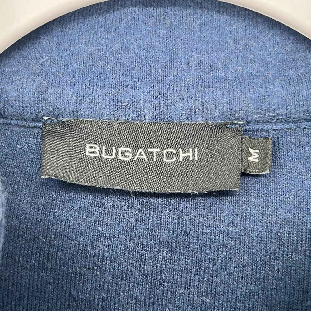 Bugatchi Mens Navy Sweater Fleece 1/4 Zip Pullover Sleeve Pocket Medium